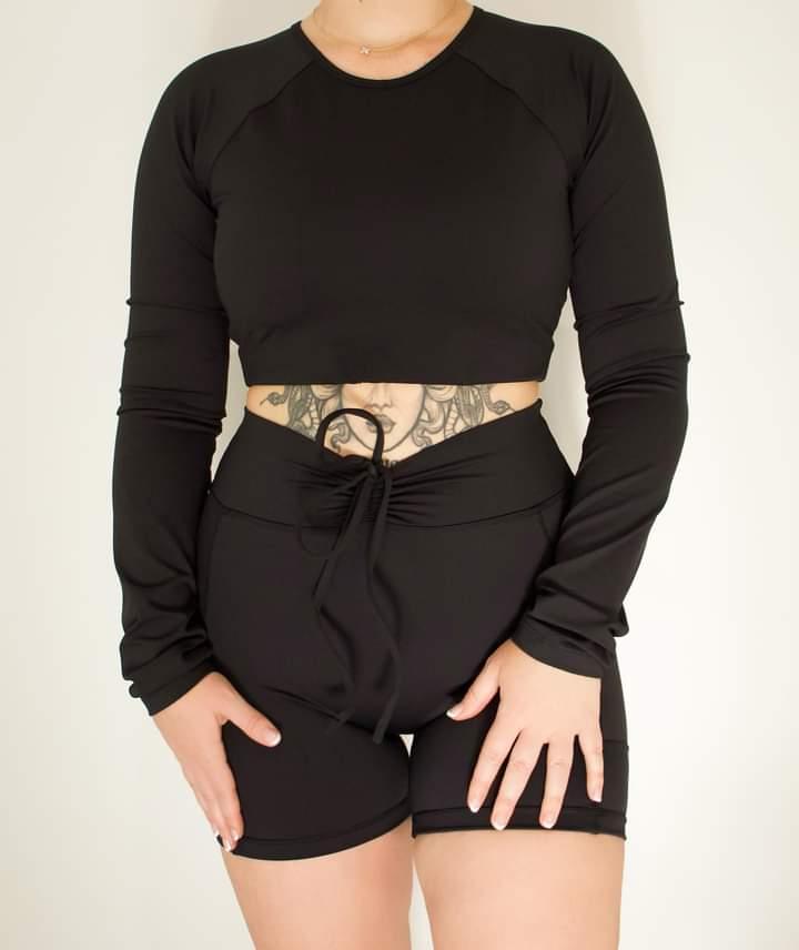 OB Black on Black Long Sleeve Crop Top
