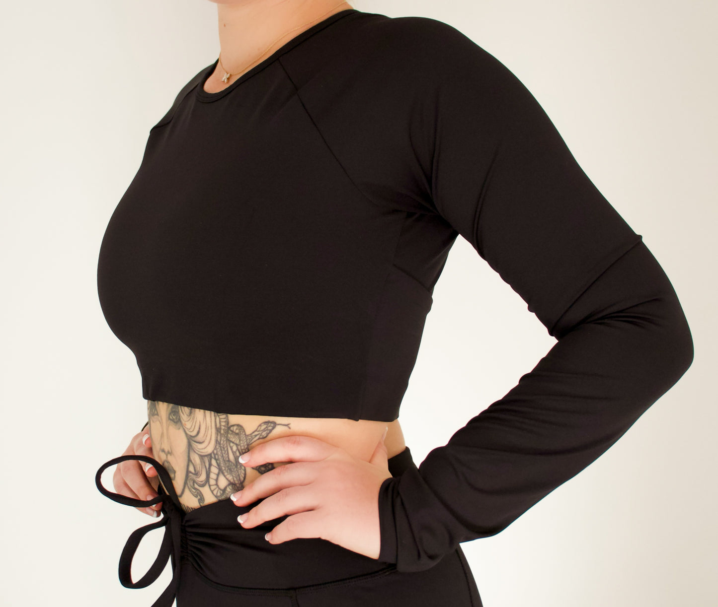 OB Black on Black Long Sleeve Crop Top